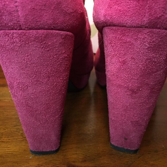 MICHAEL MICHAEL KORS BURGUNDY SUEDE PLATFORM HEELS NWOT 8.5M - Picture 5 of 10
